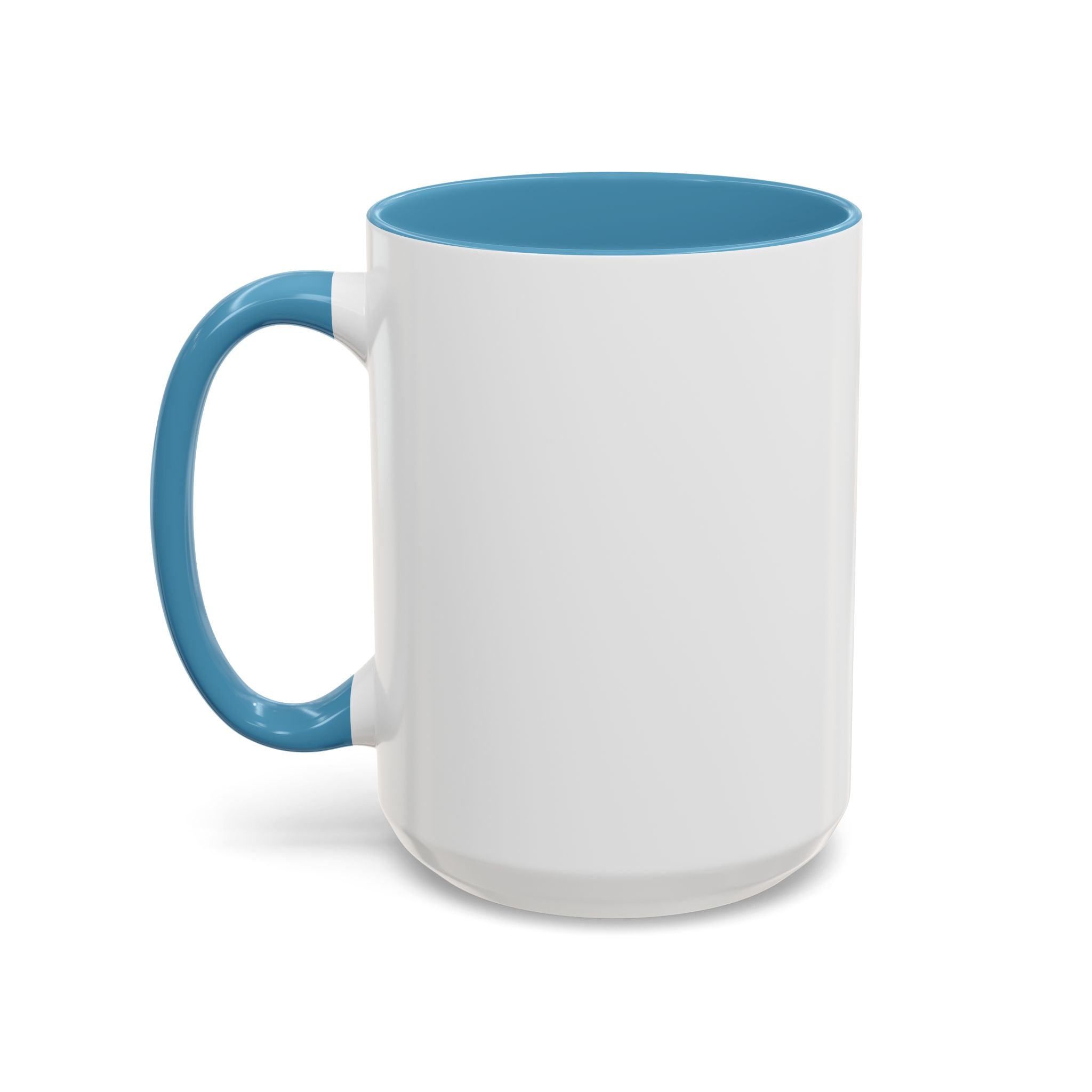 Plain white Ceramic Coffee Mug with blue handle and interior, ready for personalized designs and vibrant colors.