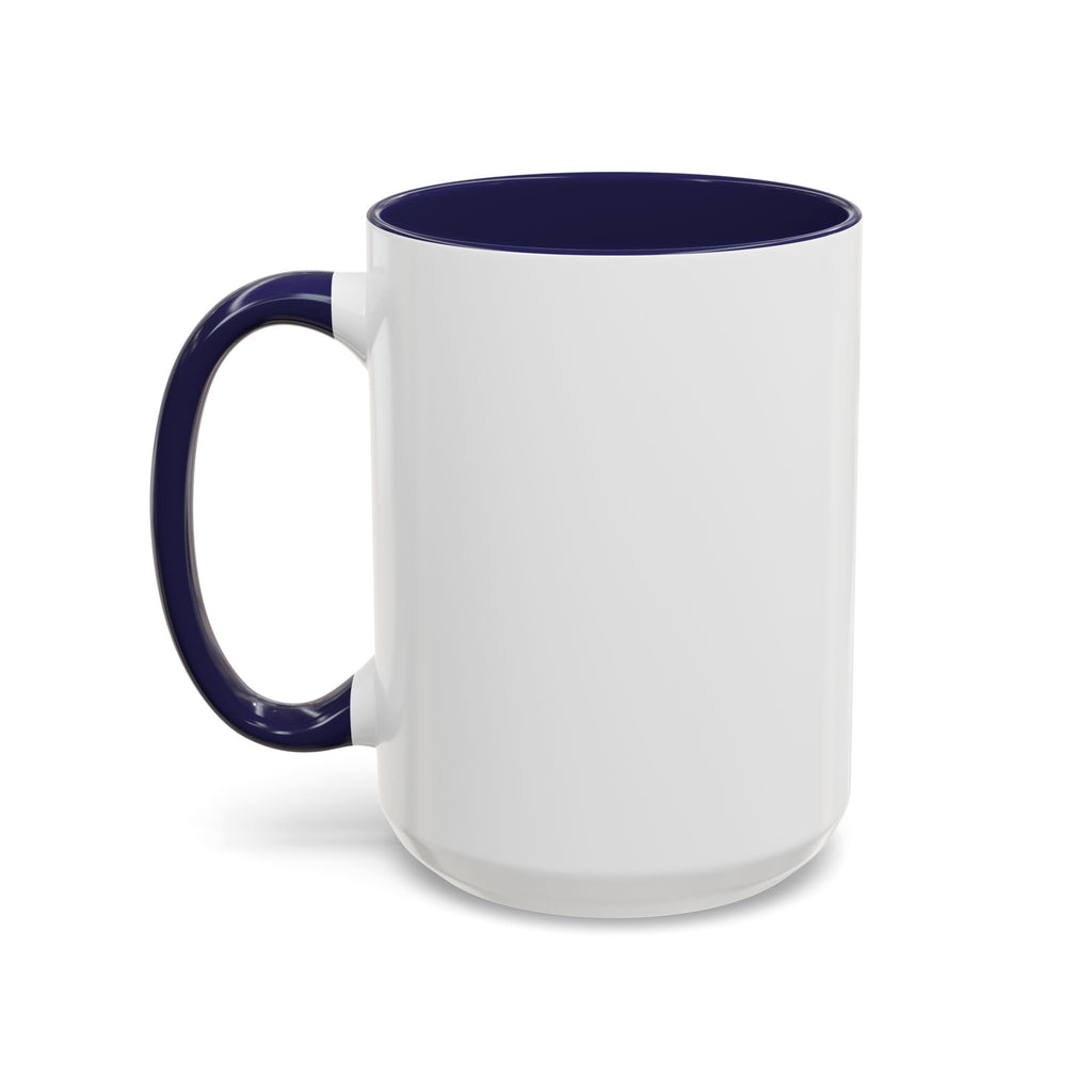 Ceramic Coffee Mug with a white body and navy blue handle and interior, perfect for coffee lovers.