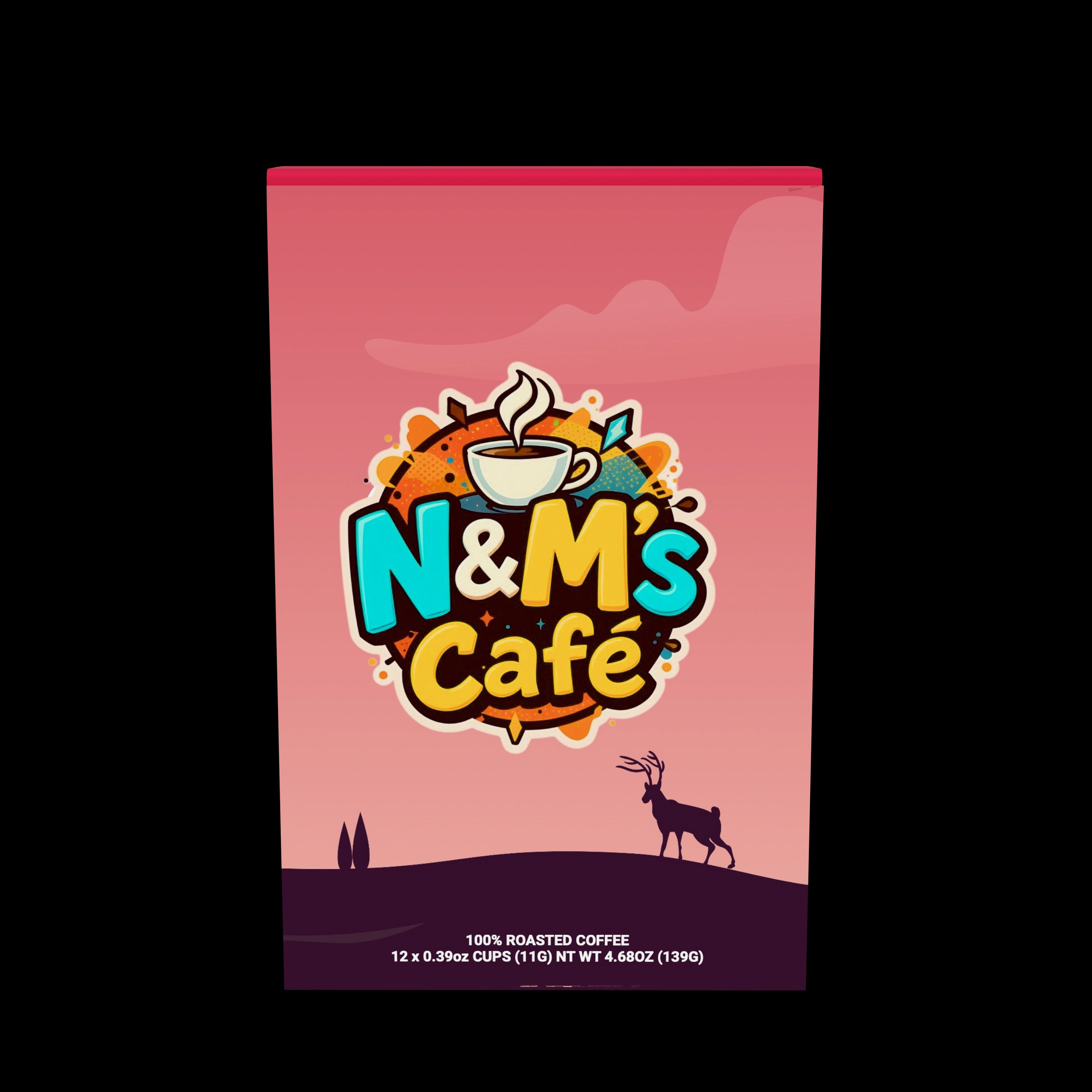 Soléa Light Roast Coffee packaging by N&M's Café, featuring vibrant colors and logo, designed for 100% roasted coffee in cups.