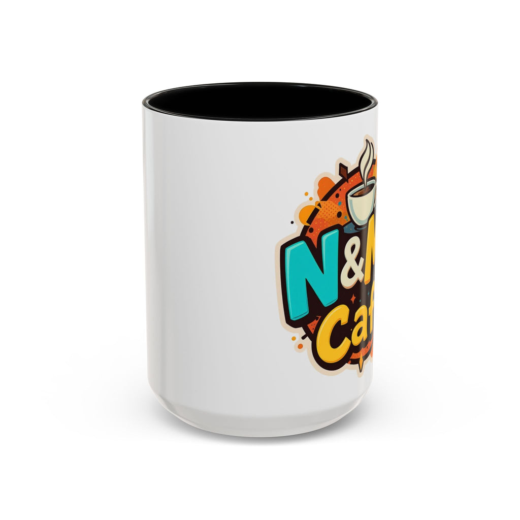 Vibrant Ceramic Coffee Mug featuring N&M's Café logo for a colorful coffee experience.