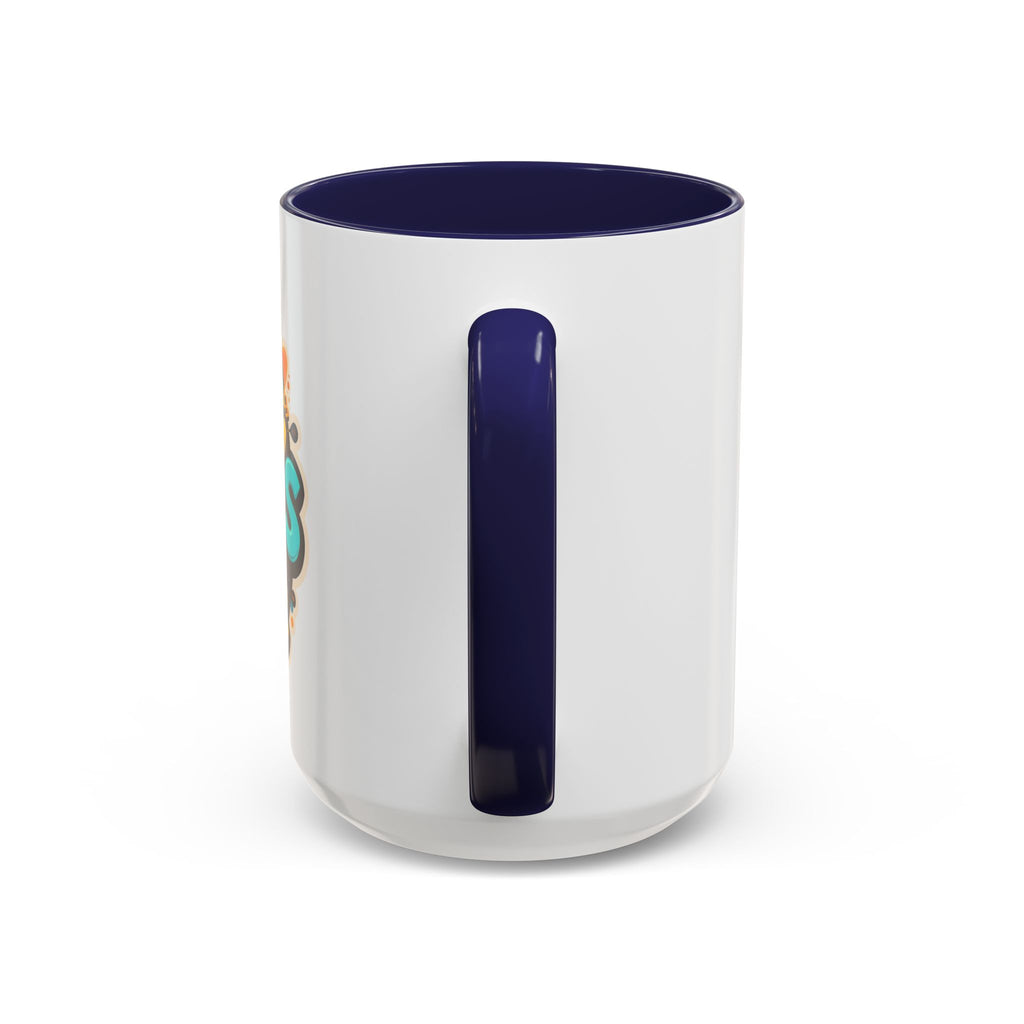 Ceramic Coffee Mug featuring a white exterior with a navy blue handle, showcasing the unique side design, ideal for adding color to your coffee routine.